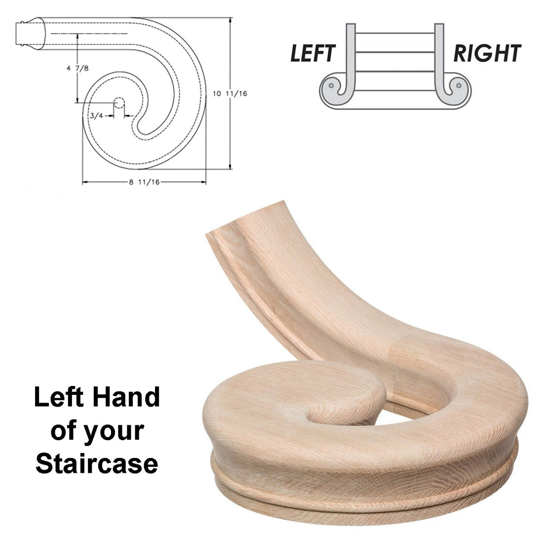 Left Hand Volute Wood Handrail Fitting - Affordable Stair Parts ...